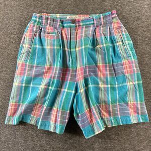 Vintage 90s Karen Scott High Waist Cotton Pastel Plaid Shorts 12 Petites Preppy